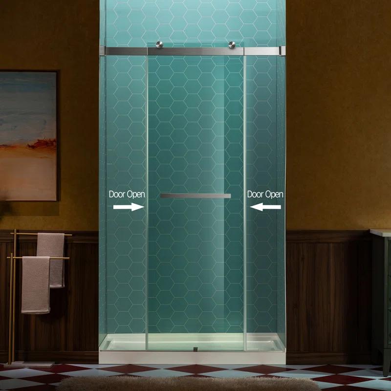 WoodBridge 44-48" W x 80" H Double Sliding Semi- Frameless Shower Door with 5/16"(8mm) Clear Tempered Glass SURFK-4880--BN