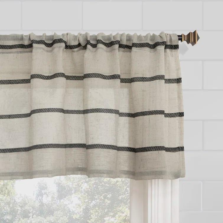 Clean Window Clean Window Aso Twill Stripe Linen Blend Sheer Rod Pocket Kitchen Curtain Valance