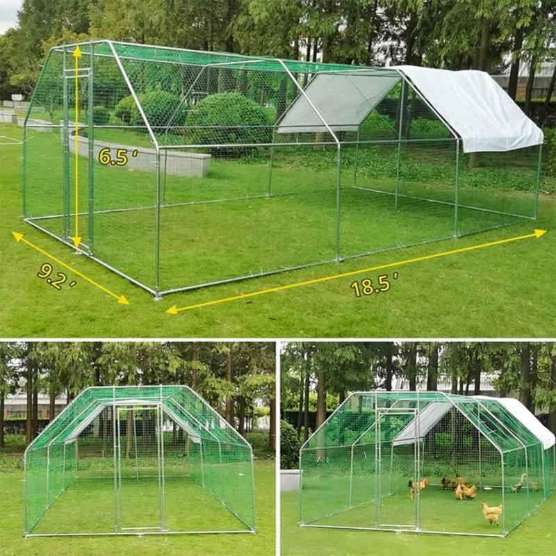 Tucker Murphy Pet™ Large Metal Chicken Coop, Walk-In Chicken Run, Galvanized Wire Poultry Chicken Hen Pen Cage, Rabbits Duck Cages With Waterproof Anti-Ultraviolet Cover For Farm, Backyard (18.5’X9.2’X6.5’)