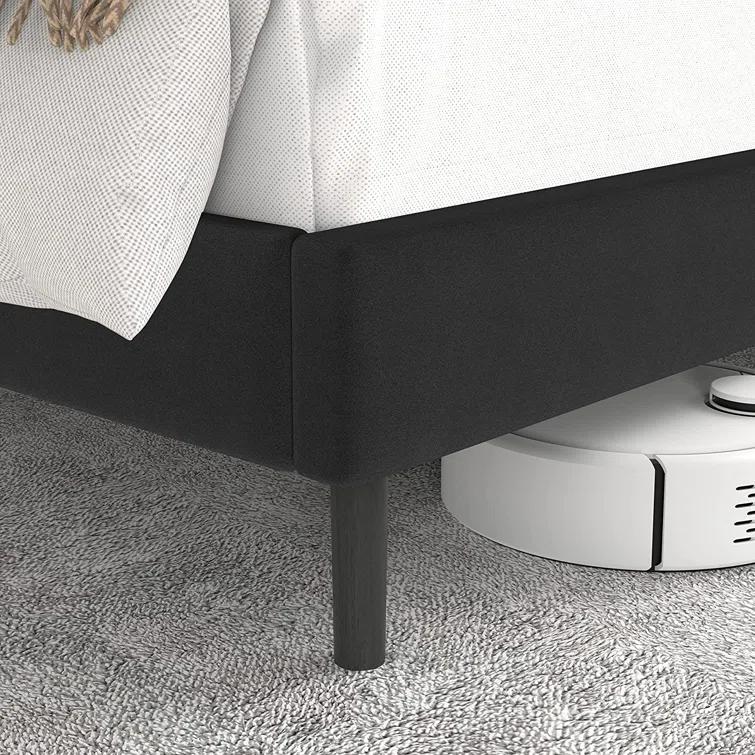 Flolinda Platform Bed Frame with Tufted Upholstered Headboard & Solid Wood Bed Legs