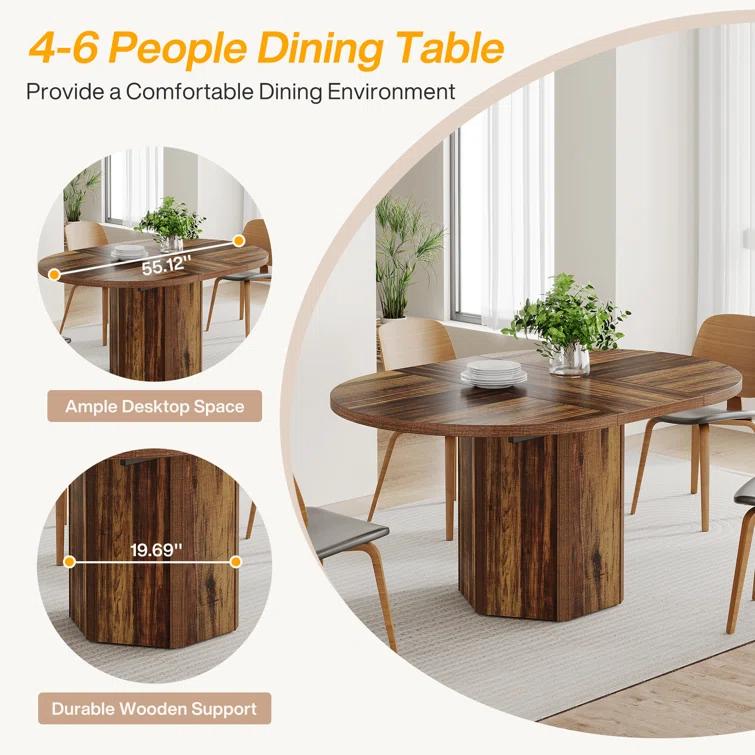 Millwood Pines 55 Inch Oval Dining Table With Wood Base For Dining Room, Kitchen