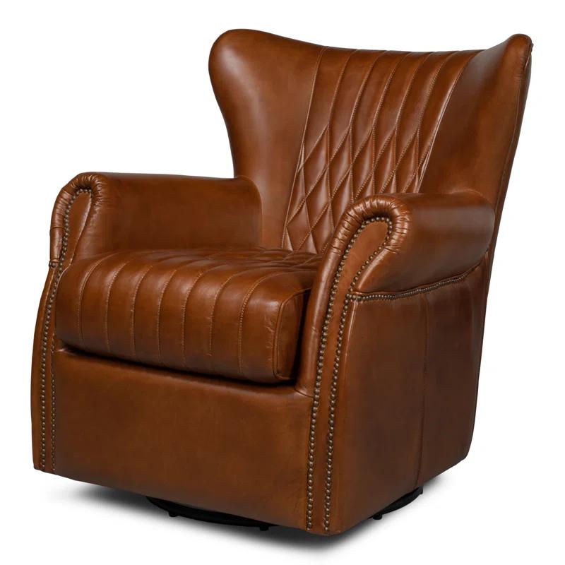 Sarreid Ltd Bugatti Leather Swivel Club Chair