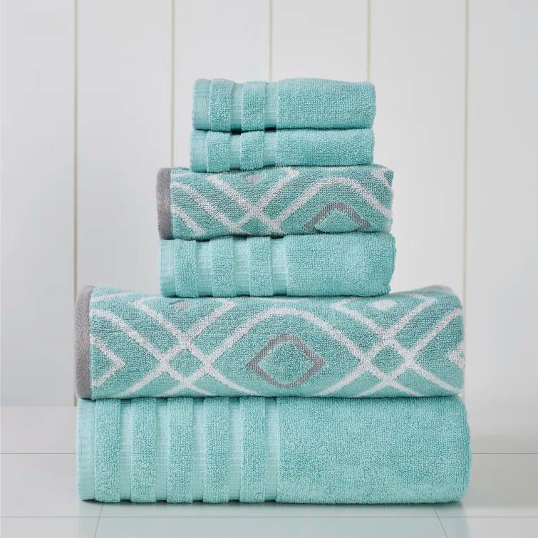 Modern Threads Modern Threads Oxford 6-Piece Yarn Dyed Jacquard & Solid Towel Set – 100% Combed Cotton, Quick Dry & Absorbent Bath, Hand & Washcloths