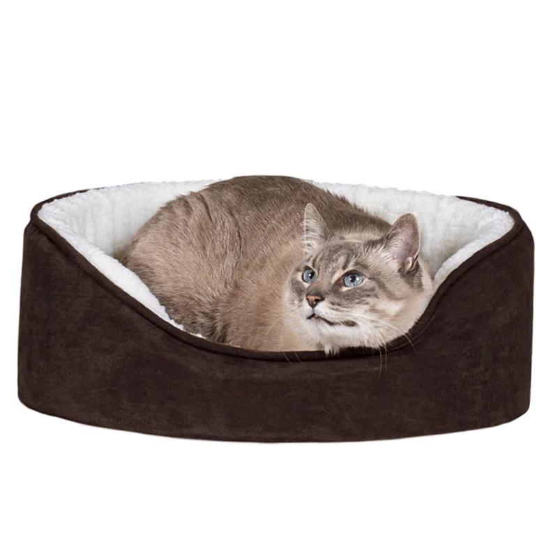 FurHaven Faux Sherpa & Suede Oval Dog Bed