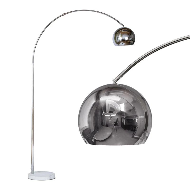 Brightech Olivia 75" Modern Industrial LED Arc Floor Lamp with Silver Chrome Finish, White Marble Base, and Metal Bowl Shade, Bulb Included