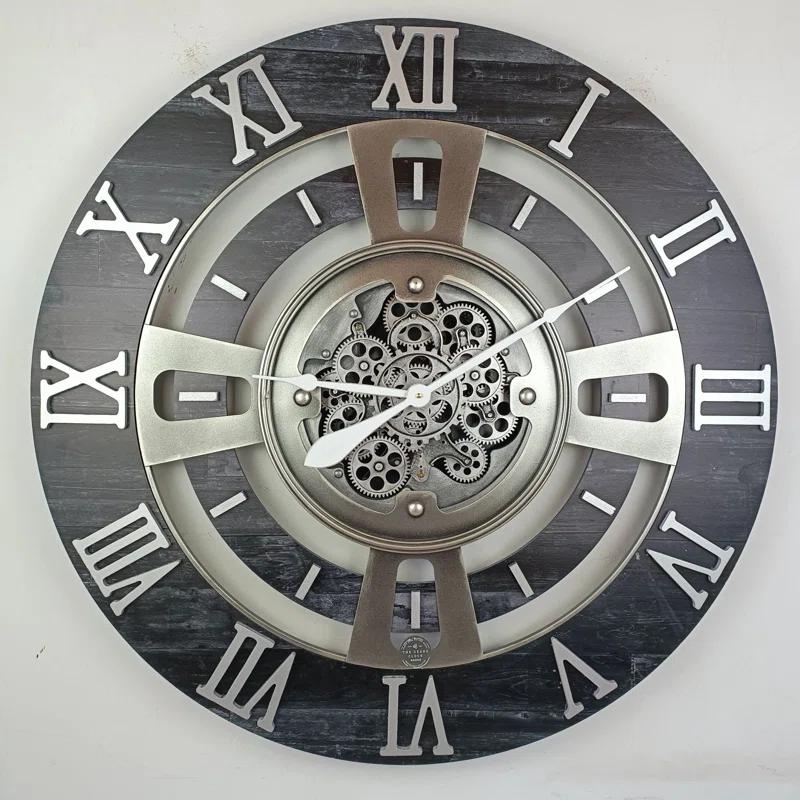 THE GEARS CLOCK Wall Clock with Real Moving Gears EN-LI_ 36 in Round Vintage-Black