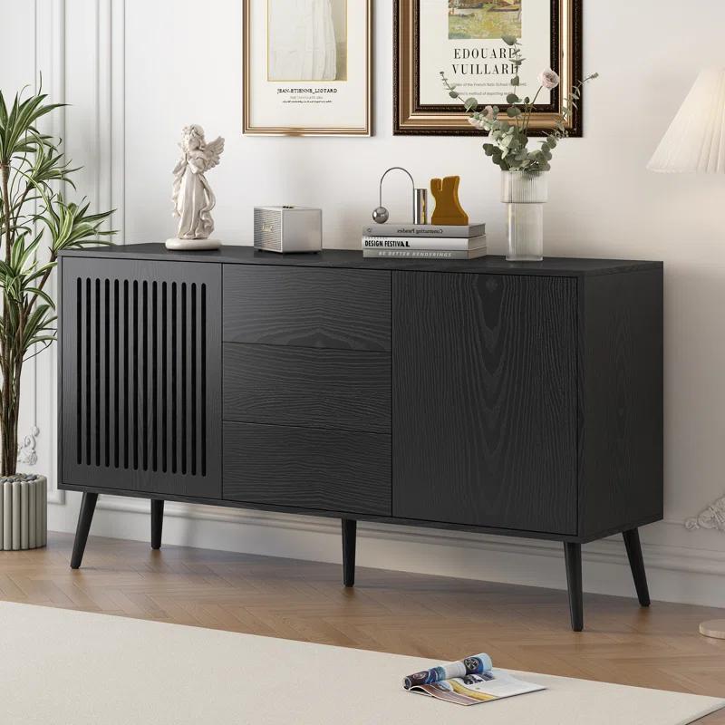 Black MDF Modern Sideboard Buffet Cabinet with Adjustable Shelves