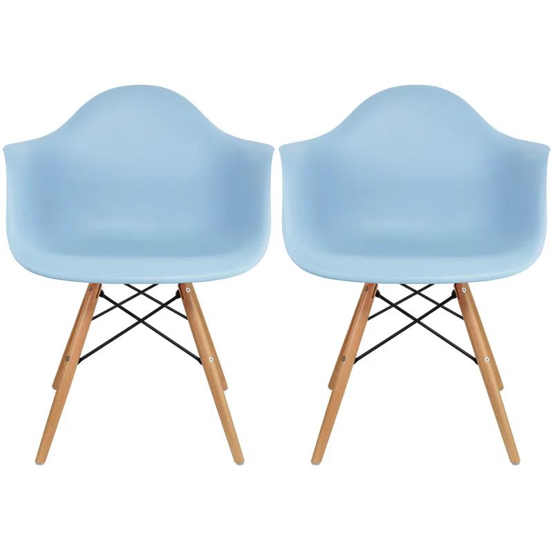 George Oliver Set of 2 Modern Dining Side Chairs from Molded Plastic Armchair Shell with Natural Wooden Legs | Wayfair