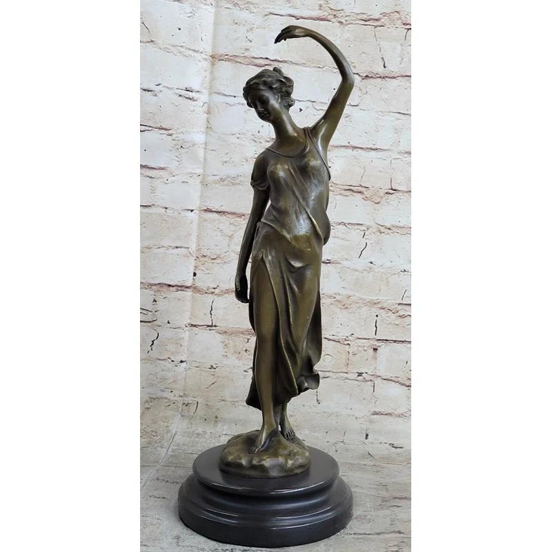 Bloomsbury Market Avello Victorian Girl Signed Sculpture Elegant Art Nouveau Bronze Statue Figurine Deco