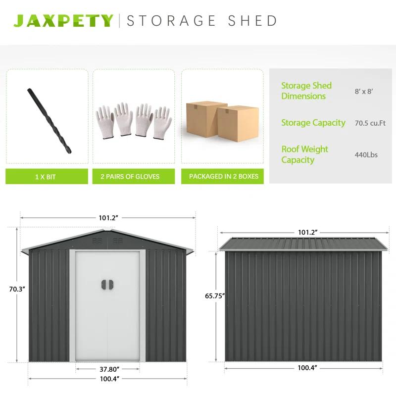 8 ft. W x 8 ft. D Metal Storage Tool Shed Outdoor Storage Shed With Sliding Doors and Vents