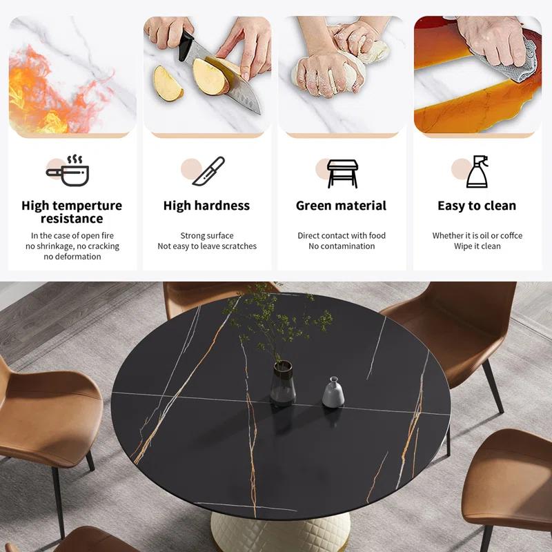 Rafeddin 53.15"Modern artificial st1 round carbon steel base dining tablecan accommodate 6 people