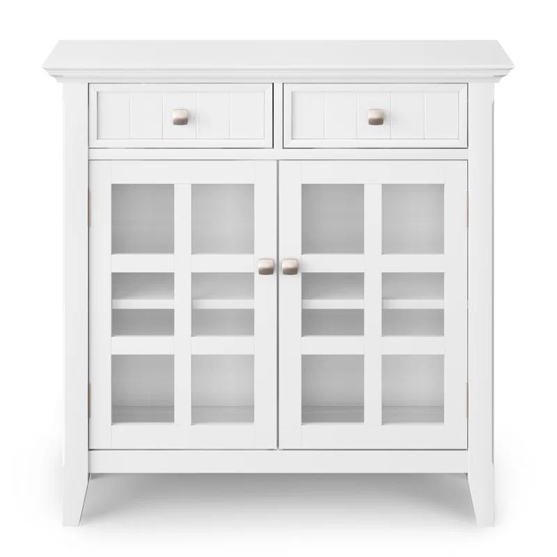 Simpli Home Acadian 36"W Solid Wood 2-Shelf Entryway Storage Cabinet with Glass Doors and 2 Drawers