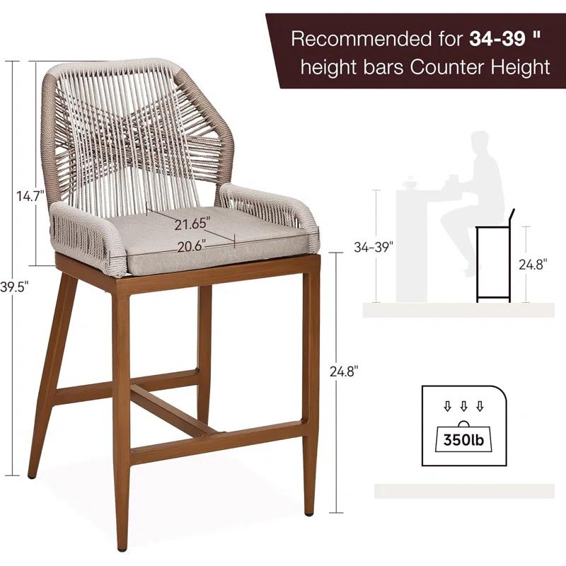 George Oliver 2 Pack Counter Height Bar Stools , Sponge Outdoor High Stool Set, Home Back Dining Chair With Backrest And Arm-Gray
