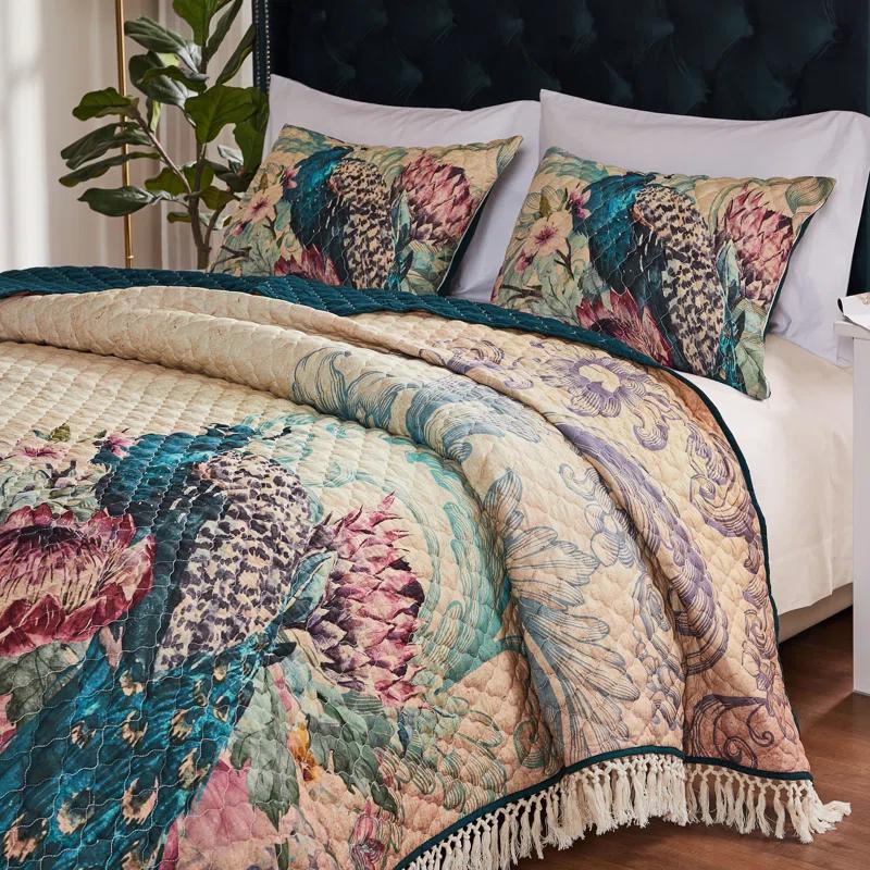 Barefoot Bungalow Eden Peacock Boho Vintage Quilt Set