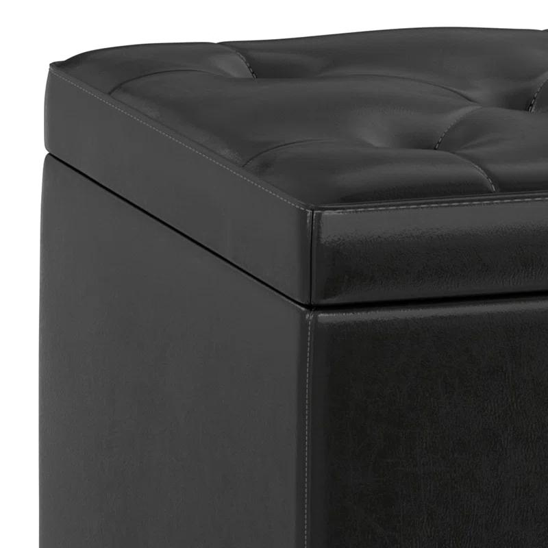 Simpli Home Hamilton 44"W Upholstered Lift-Top Storage Ottoman with Nailhead Trim and Tufted Detailing