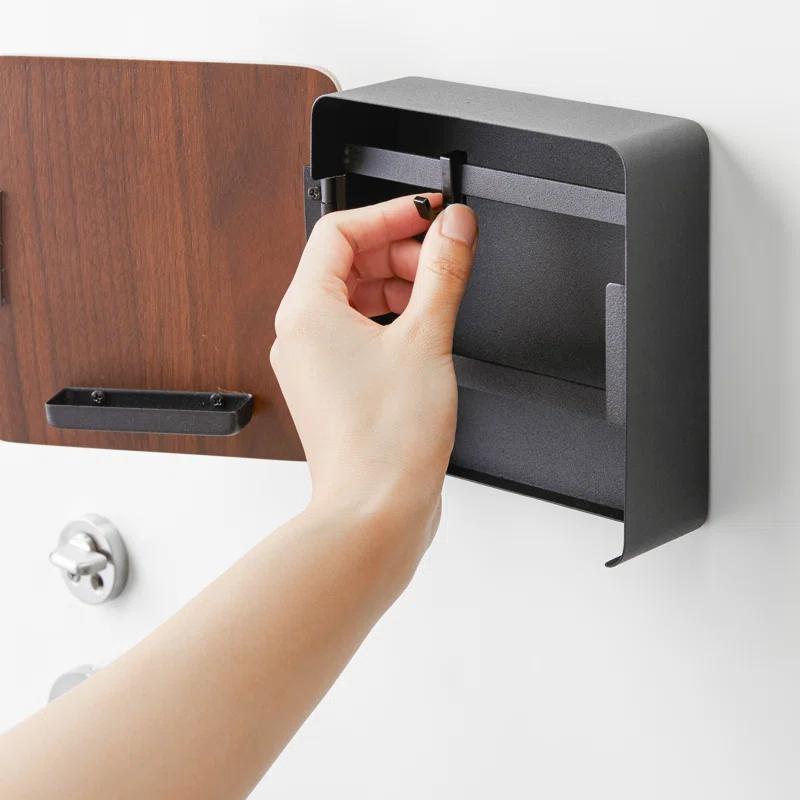 Yamazaki Home Yamazaki Home Square Magnetic Key Cabinet, Wood Accented Keychain Organizer, Steel + Wood, Magnetic