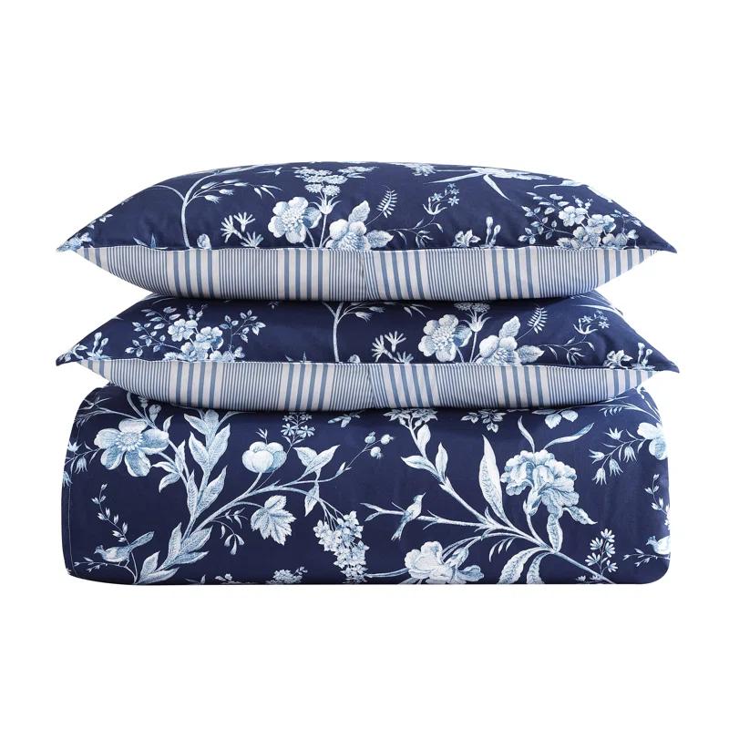Laura Ashley Branch Toile Cotton Blue Duvet Cover Bonus Set