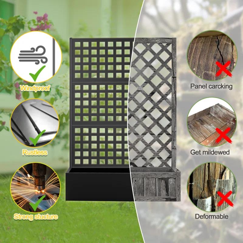Latitude Run® Metal Planter Box with Trellis, Outdoor Raised Garden Bed with Privacy Screen