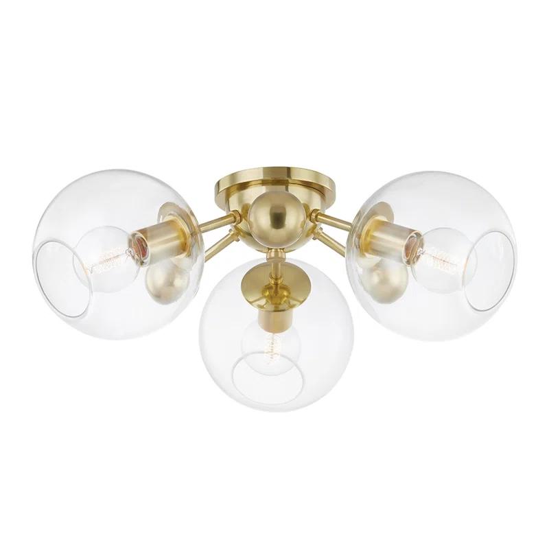 Crystal Semi-Flush Mount Light - Antique Brass / 3 Light