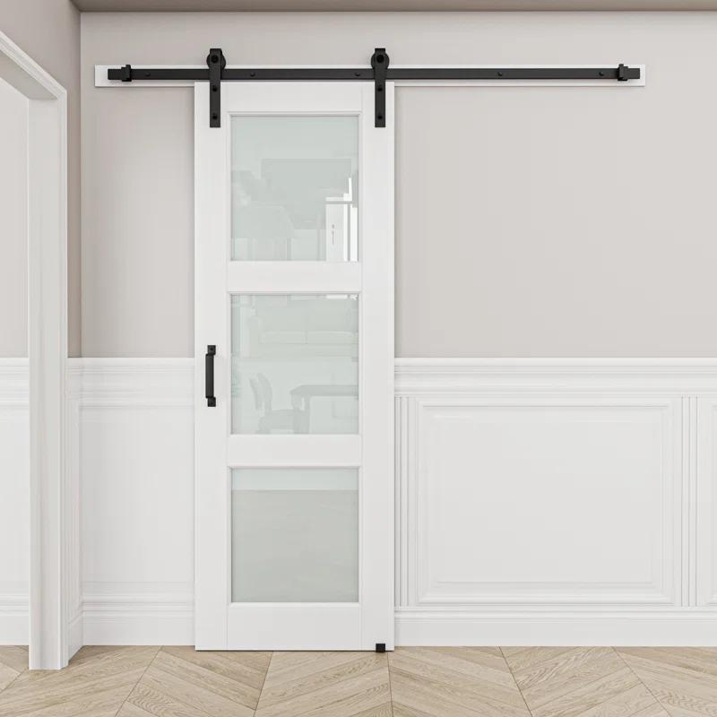 Home Worthy 3-Lite Frosted Glass Solid + Manufactured Wood with Installation Hardware Kit Sliding Barn Door(No Assembly Required) | Wayfair