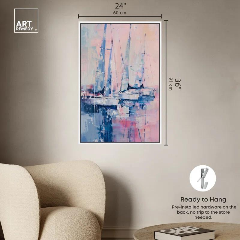 Art Remedy Art Remedy Pastel Sea Breeze Framed Sailing 1 Piece Canvas Wall Art 57710