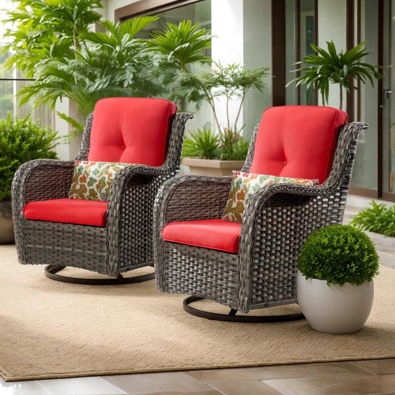 COZYWOR Swivel Wicker Patio Chair with Cushions (Set of 2)