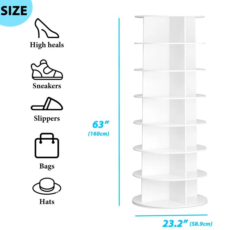 SpaceAid 7-Tier Rotating Shoe Rack Tower, 360° Spinning Shoe Display Carousel, Vertical Shoe and Handbag Organizer, Lazy Susan Closet Storage (White)