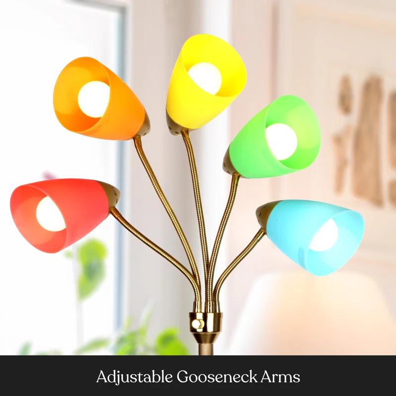 Brightech Medusa 74 in. Modern 5-Light Height Adjustable Gooseneck LED Floor Lamp with 5 Cone Shades