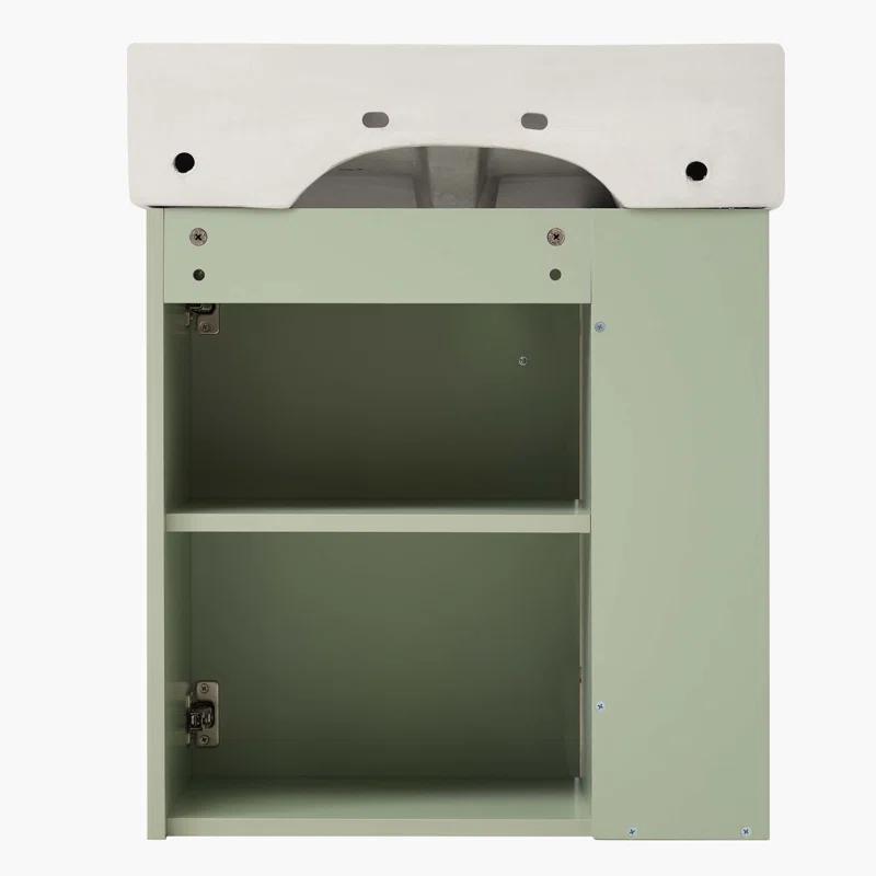 CARPET DESIGN UNLIMITED 2015 LLC 21.6 inch Modern Floating Bathroom Vanity with Ceramic Basin, Right side storage, Green