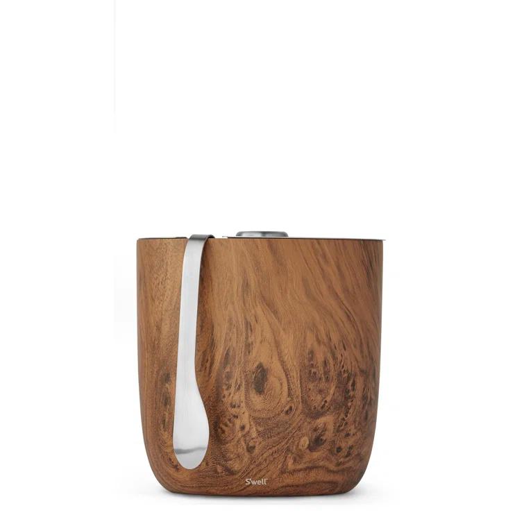S'well Wood Triple-Layered Vacuum-Insulated Stainless Steel Ice Bucket with Tongs, Teakwood & Reviews | AllModern