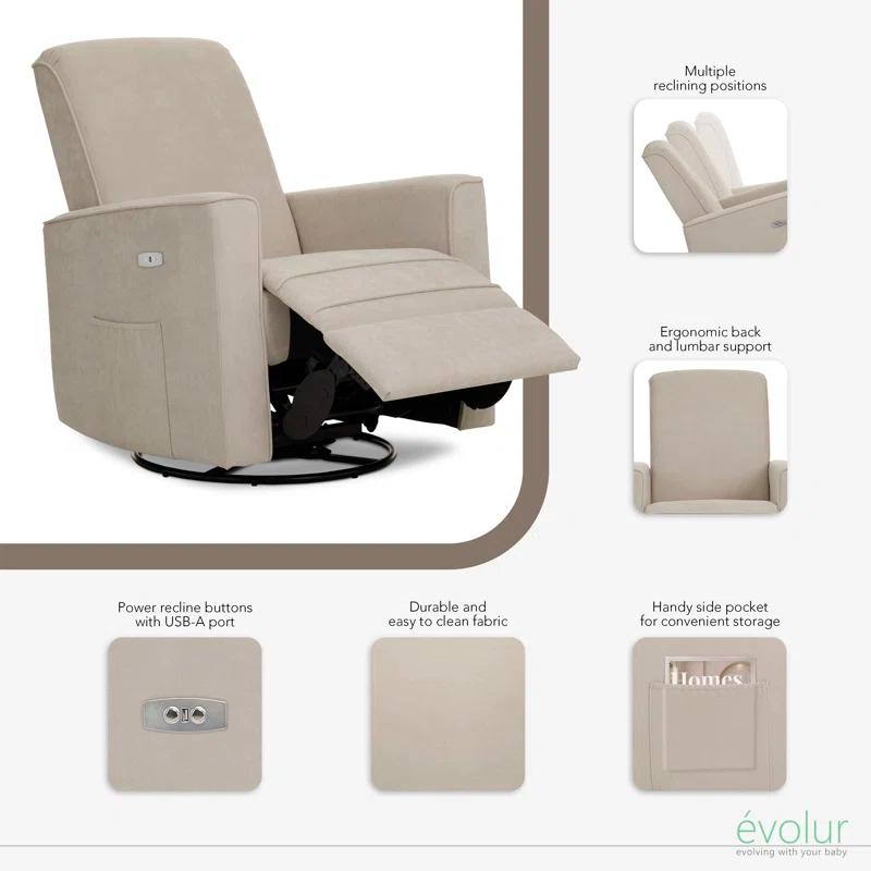 Evolur Greenguard Gold Certified Upholstered Swivel Reclining Glider