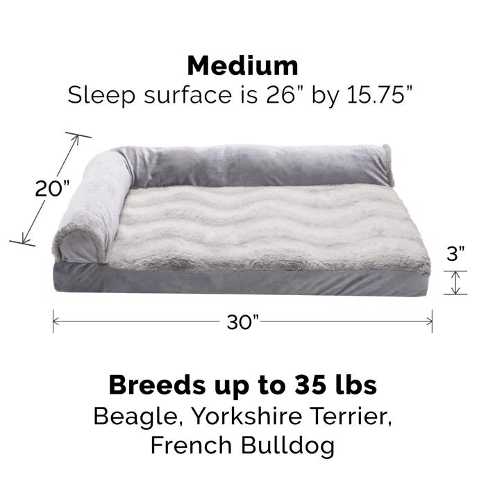 FurHaven Wave Fur and Velvet Orthopedic Deluxe Chaise Lounge Pet Bed