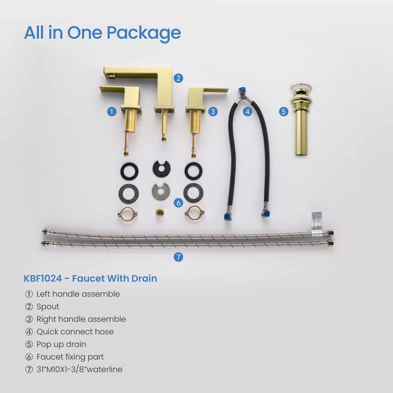 Cube Widespread Faucet 2-handle Bathroom Faucet with Drain Assembly