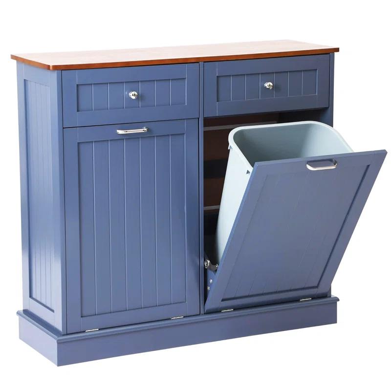 Tilt Out Trash Can Cabinet with Double Hidden Trash Can Holder