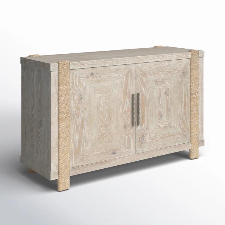 Beige Oak Veneer Transitional Sideboard with Rope-Wrapped Legs