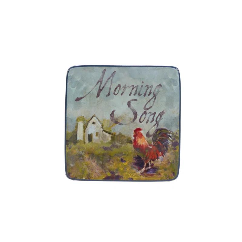 Certified International Rooster Meadow Set Of 4 Canape Plates