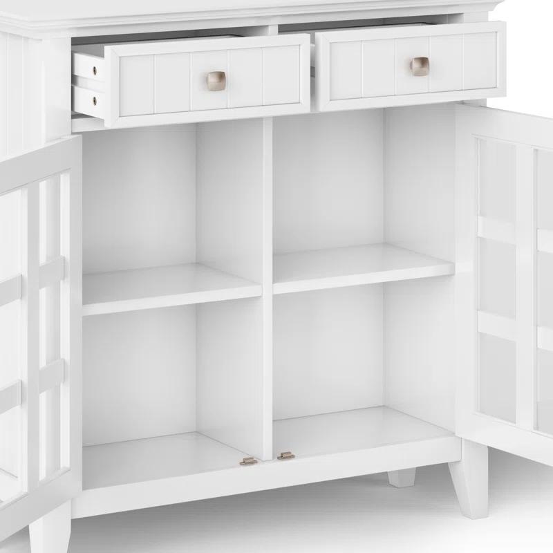 Simpli Home Acadian 36"W Solid Wood 2-Shelf Entryway Storage Cabinet with Glass Doors and 2 Drawers