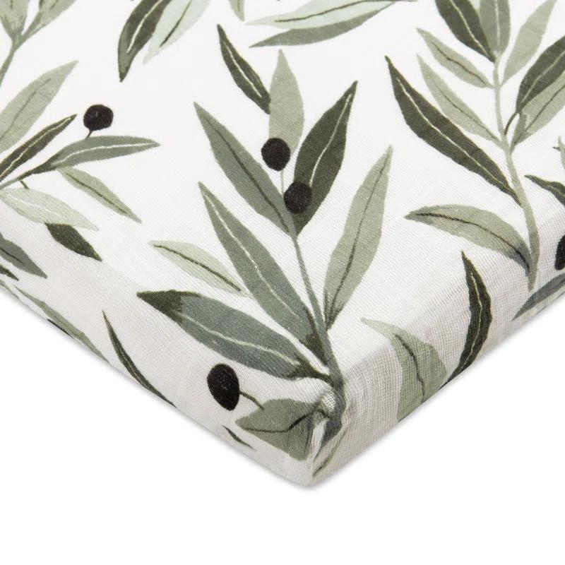 Olive Branches Muslin All-Stages Midi Crib Sheet in GOTS Certified Organic Cotton
