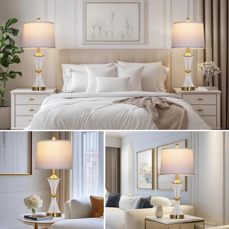 Rosdorf Park Crystal Glass Table Lamp Set of 2,Modern Bedroom Lamps