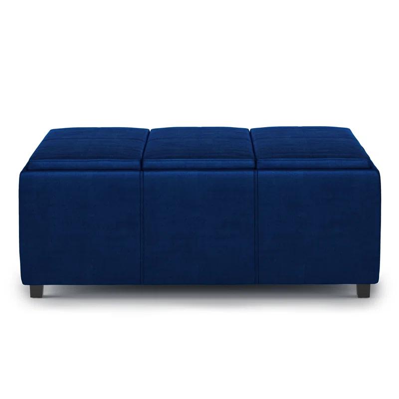 Simpli Home Avalon 42"W Upholstered Storage Ottoman with 3 Flip-Over Serving Trays