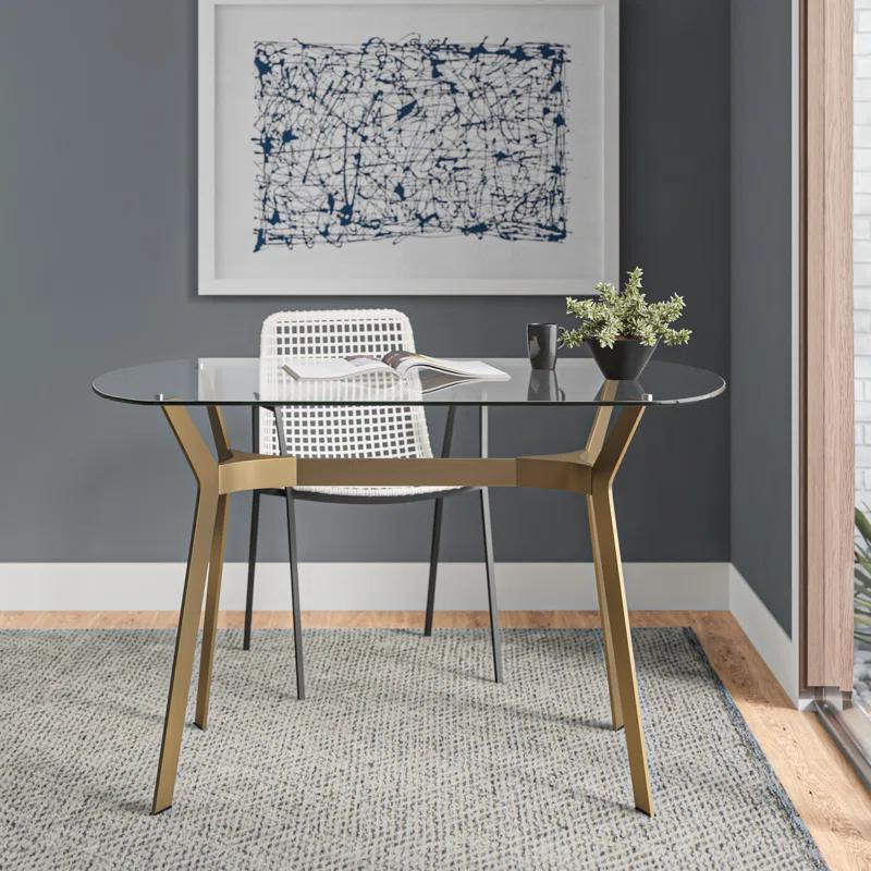 Fleischmanns Oval Glass Top Metal Base Writing Desk
