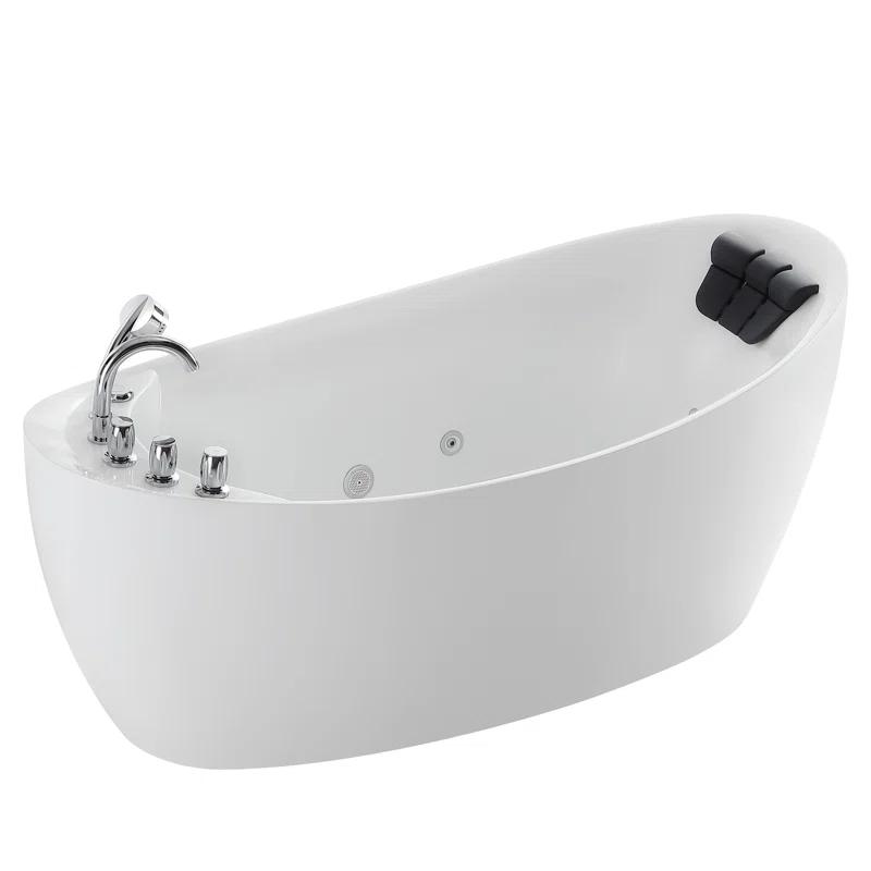 Empava EMP-67AIS02 67'' x 29.5'' Freestanding Whirlpool Plastic / Acrylic Bathtub with Faucet