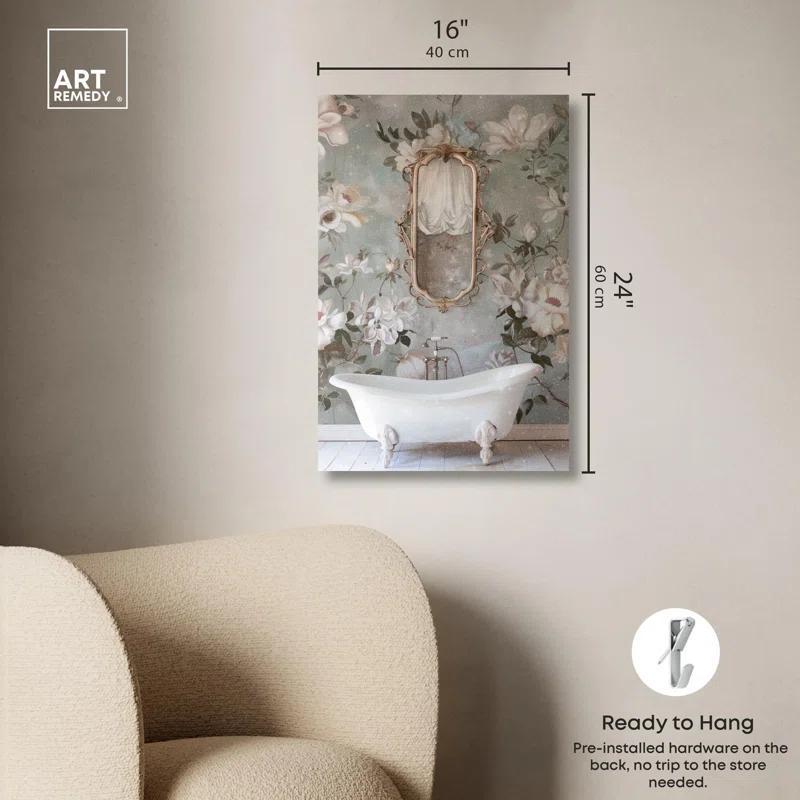 Art Remedy Delicate Classic Bathroom Canvas Farmhouse Floral Art by Art Remedy
