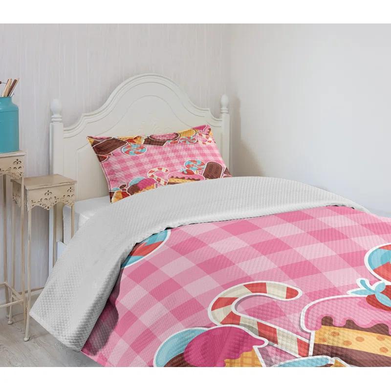 Ambesonne Ambesonne Sweets Bedspread Set 2 Pcs Candy Cookie Sugar Cake Twin Brown Pale Pink