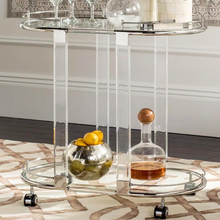 Lennon Acrylic Bar Trolley - Chrome - Safavieh