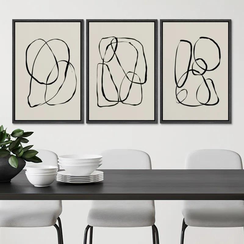 SIGNLEADER " Modern Duotone Geometric Spiral Ring Circle Collage 3 Piece Framed Wall Art. " 3 - Pieces