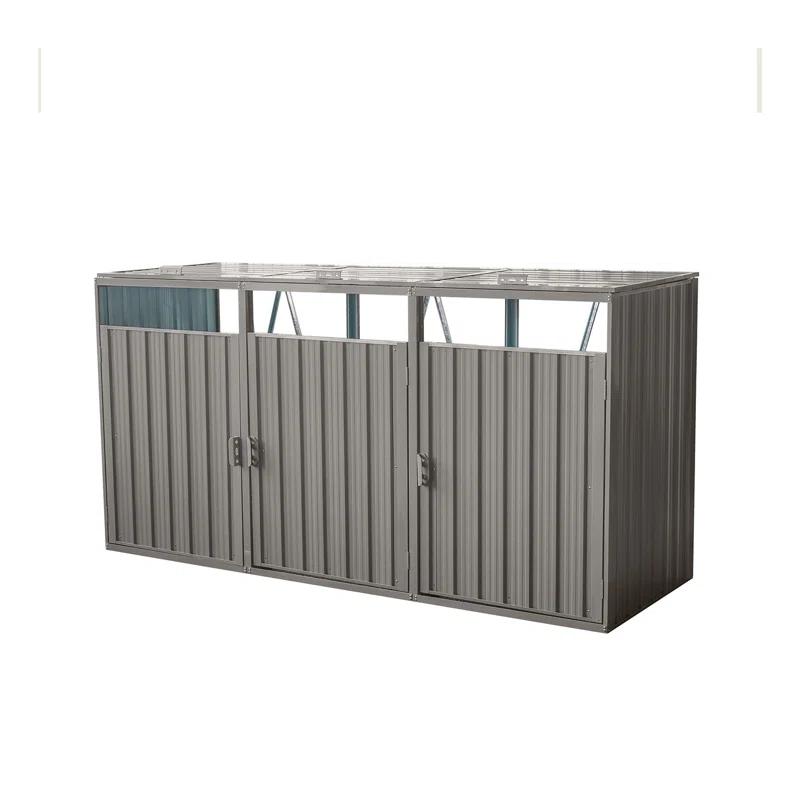 Alxfarton Garbage Bin Shed Stores 3 Trash Cans Metal Outdoor Bin Shed For Garbage Storage