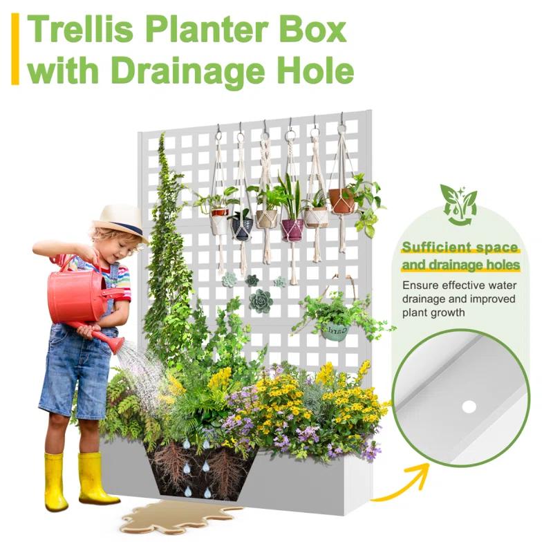 Latitude Run® Metal Planter Box with Trellis, Outdoor Raised Garden Bed with Privacy Screen