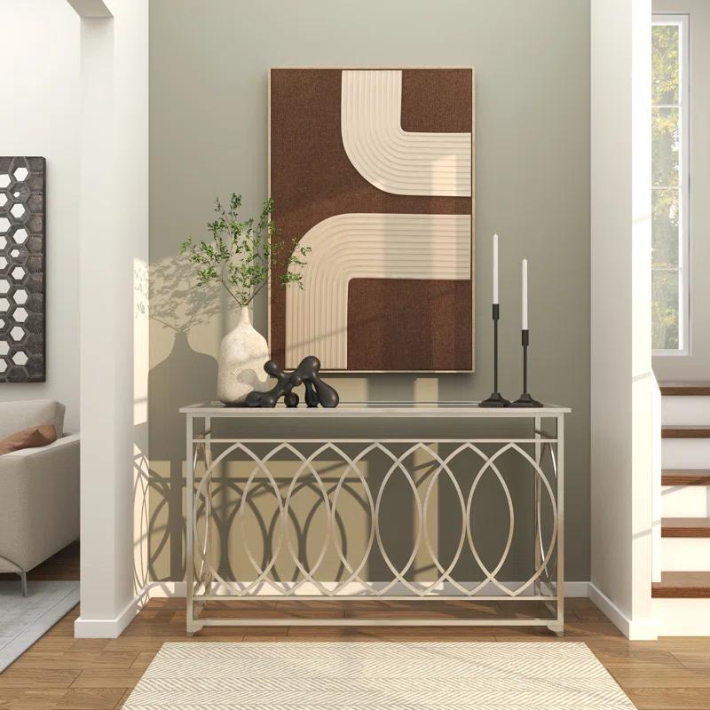 Mercer41 Metal Geometric Living Room Console Table with Mirrored Glass Top