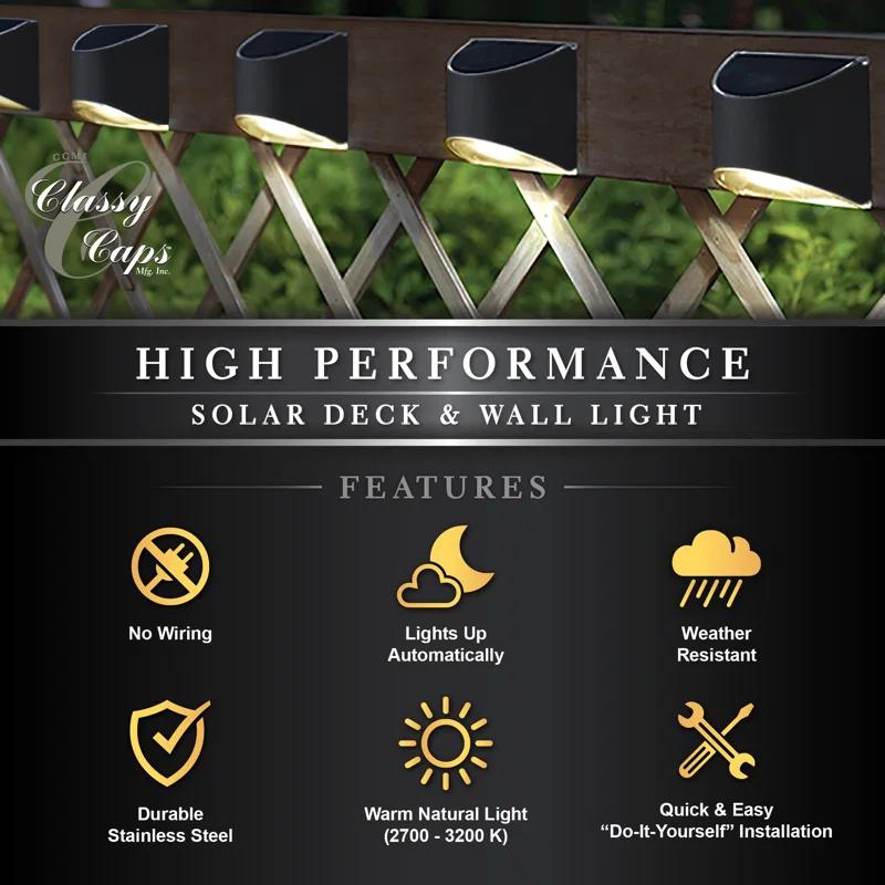 Classy Caps Stainless Steel Solar Powered Integrated LED Metal Deck Light